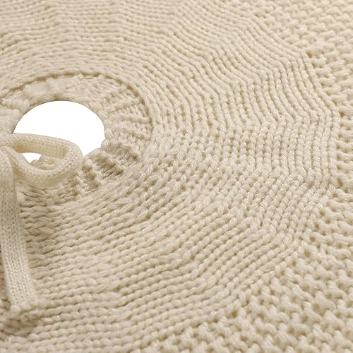 Miniatura 43 de Sattiyrch Faldón de punto para árbol de Navidad, decoración rústica gruesa para árbol de Navidad (crema, 36 pulgadas)