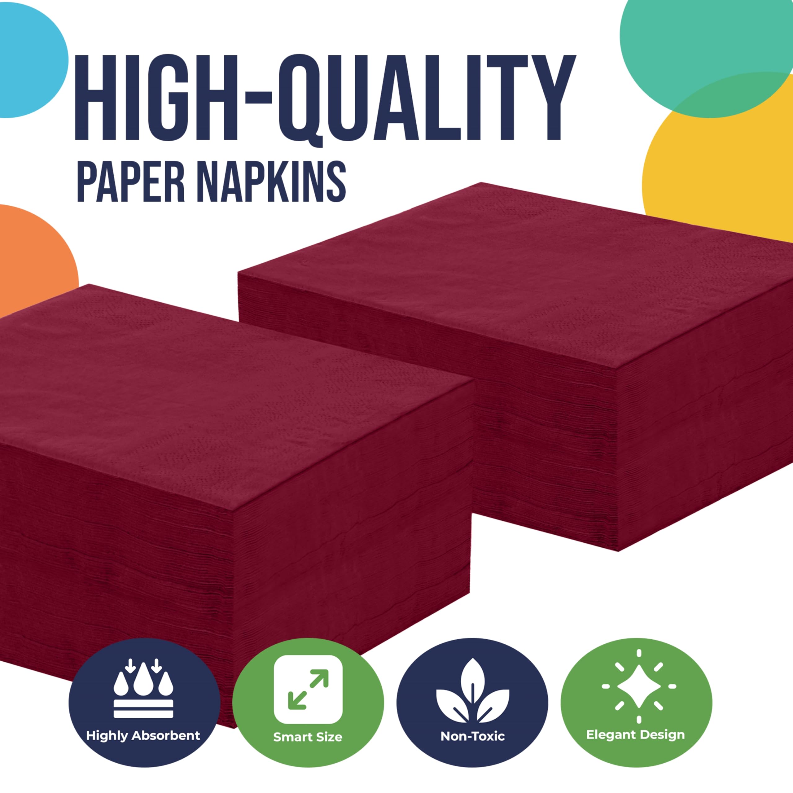 Party Solids Lot de 300 serviettes de table en papier Bordeaux | Serviettes de table 2 plis absorbantes pour tous les jours, 16,5 x 16,5 cm, bordeaux