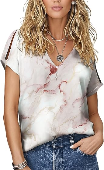 Artistic Faded Vintage Leaf Print Shirt Womens Boho Cutout Short Sleeve Blouses Tunic Hawaiian Vacation Style