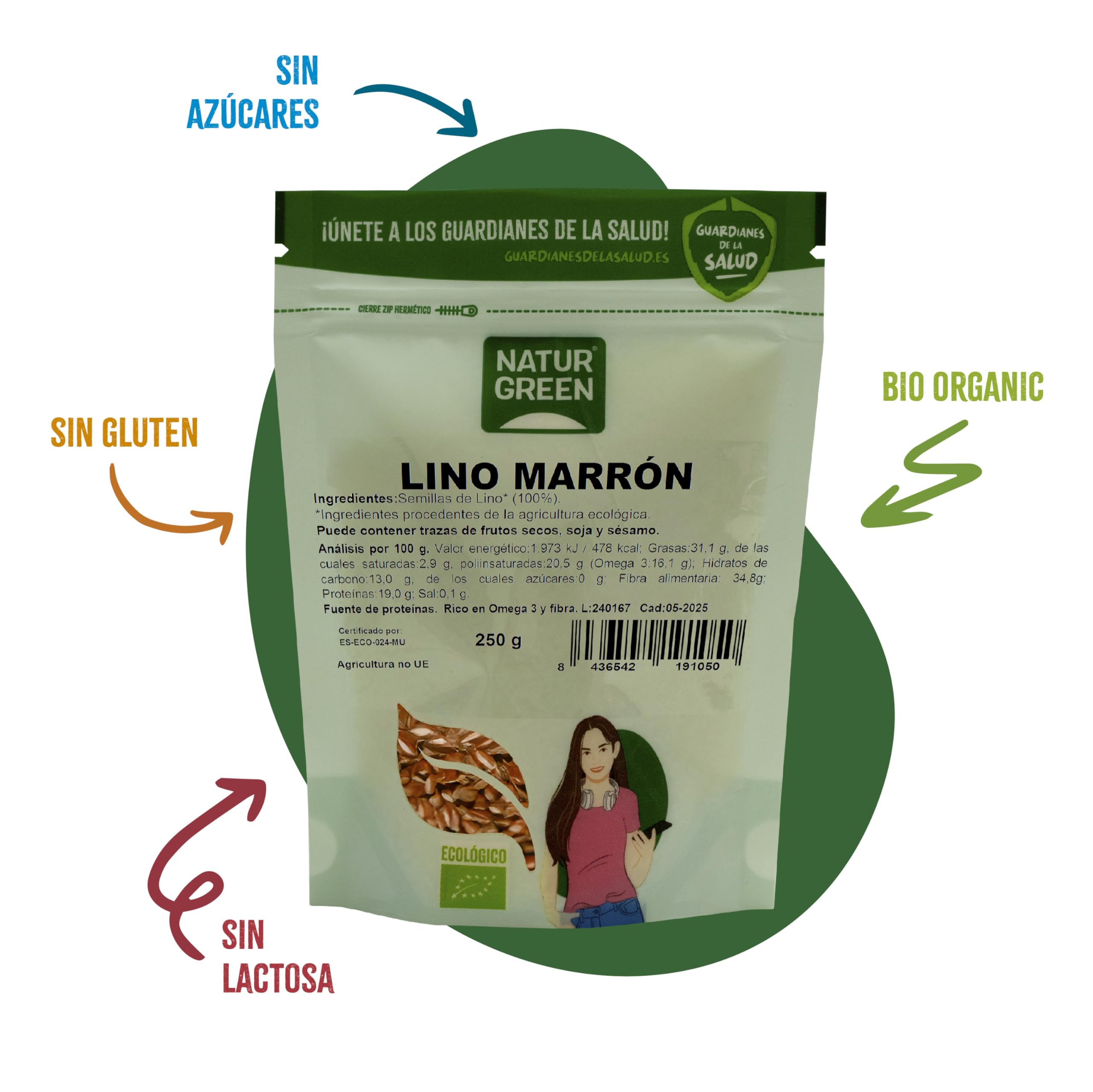 NaturGreen - Semillas de Lino Marron BIO, Semillas Ecológicas, Fuente de Omega 3, Ricas en Fibra, Sin Gluten, Vegan - 225 g
