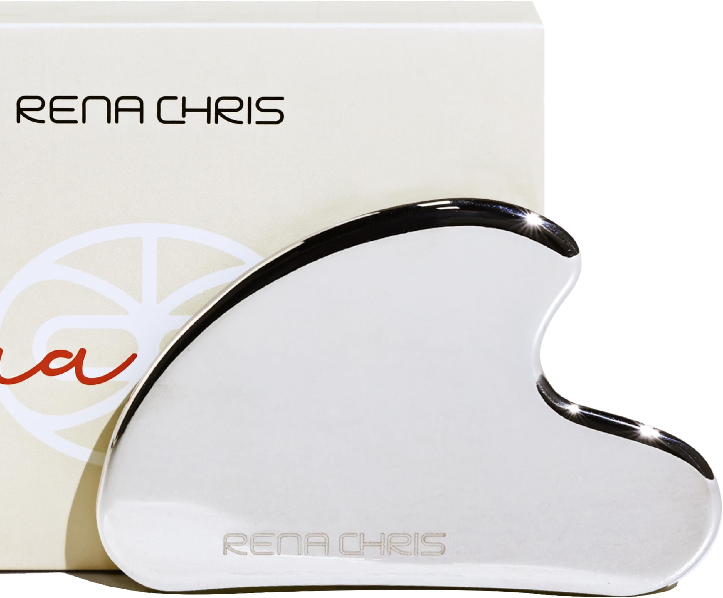 Rena Chris Gua Sha Facial Tools: Stainless Steel Guasha Tool for Face Acupuncture Therapy, Facial Massager for Jawline Sculpting and Puffiness Reducing (Silver)