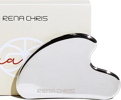 Vista 8 de Rena Chris Gua Sha Herramientas faciales: herramienta de guasha de aventurina azul natural para terapia de acupuntura facial, masajeador facial