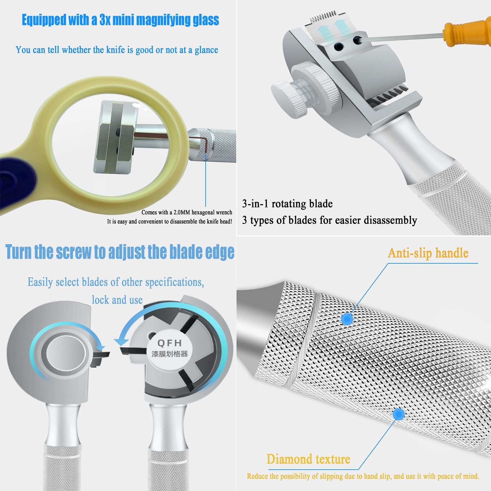 Probador De Adherencia De Corte Transversal QFH-A, Kit De Probador De Corte Transversal, Detector De Superficie De Revestimiento De Pintura De Mano, con Cuchilla De 1 Mm11, Cuchilla De 2 Mm6