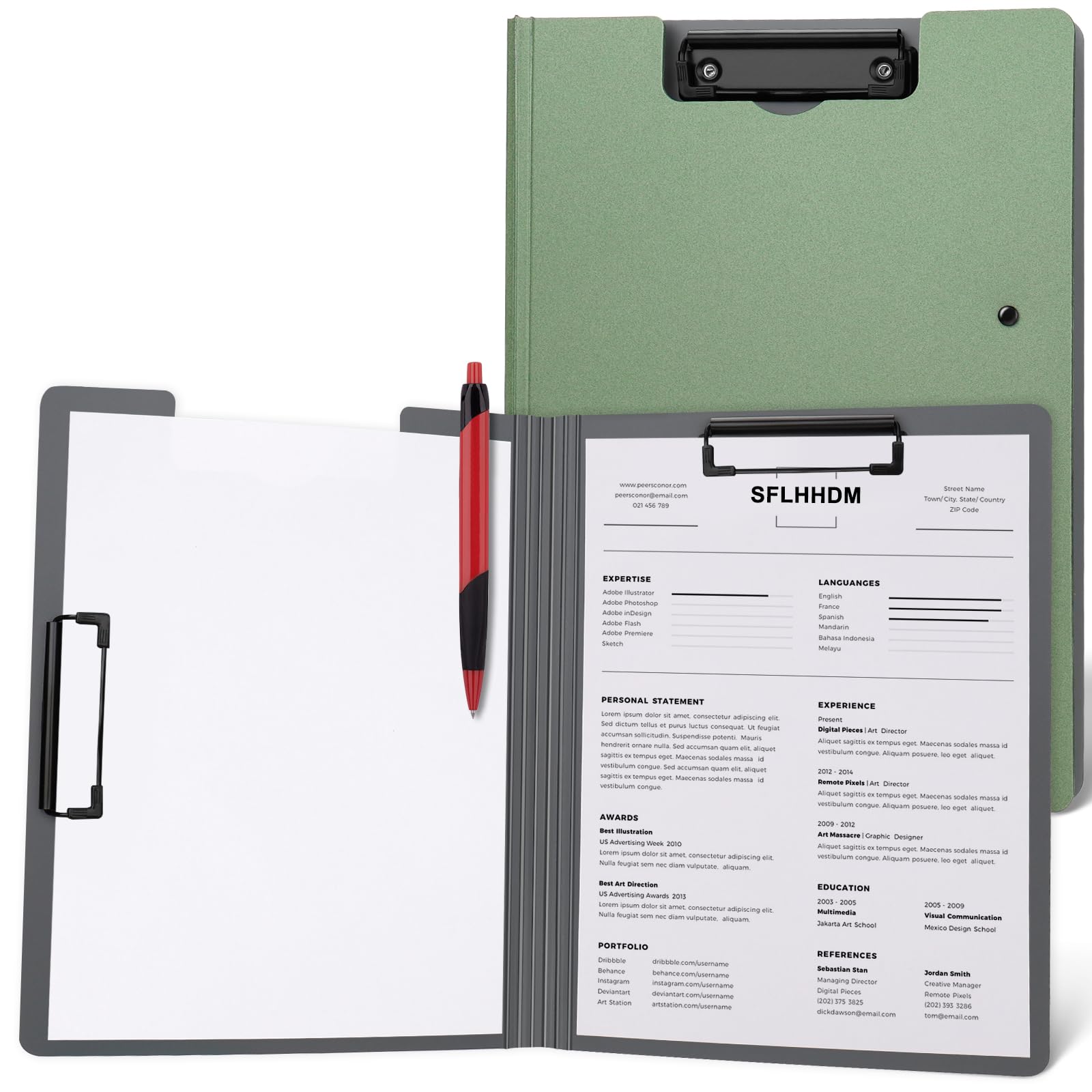 1 PCS A4 Clipboards Foldable,Folding Clipboard,360°Cover Folder Clipboard,Plastic Clipboards with Double Low Profile Clip,A4 Size File Folder Storag