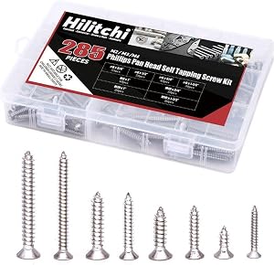 Hilitchi 285-Piece Stainless Steel Phillips Flat Head Self Tapping Screw Assortment Kit (Flat Head)