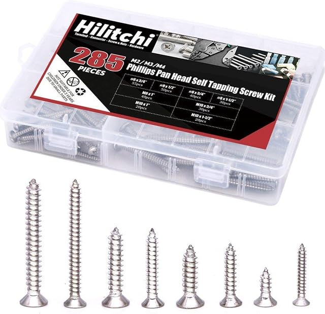 Hilitchi 285-Piece Stainless Steel Phillips Flat Head Self Tapping Screw Assortment Kit (Flat Head)