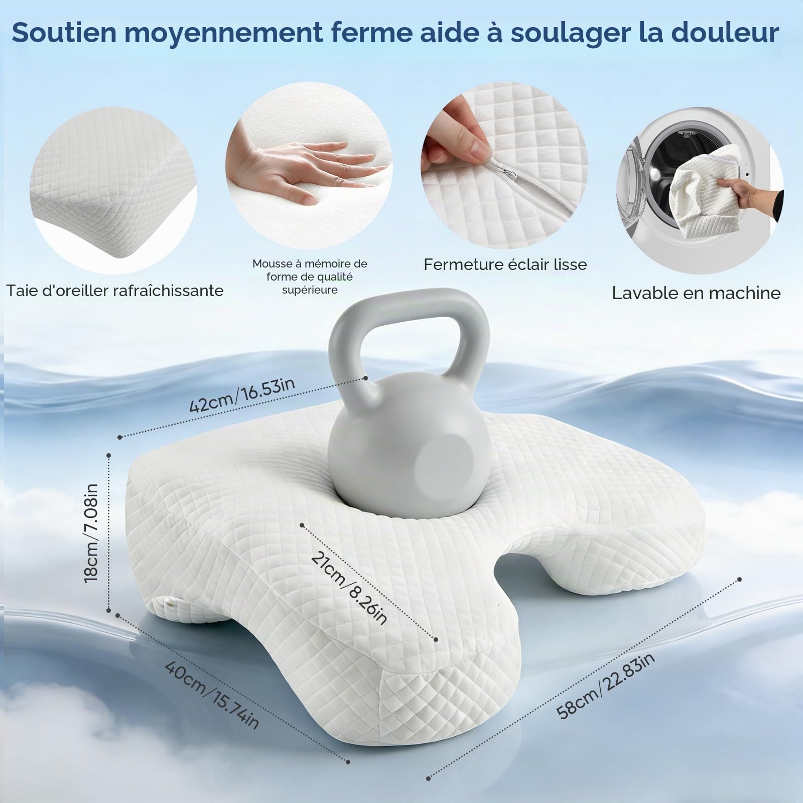 Oreiller pour dormeurs sur Le côté avec Trou pour Le Bras, 2 en 1 Coussin Cervical Ergonomique, Coussin Memoire Forme avec 3 Emplacements pour Dormeurs sur Le Côté, Le Dos