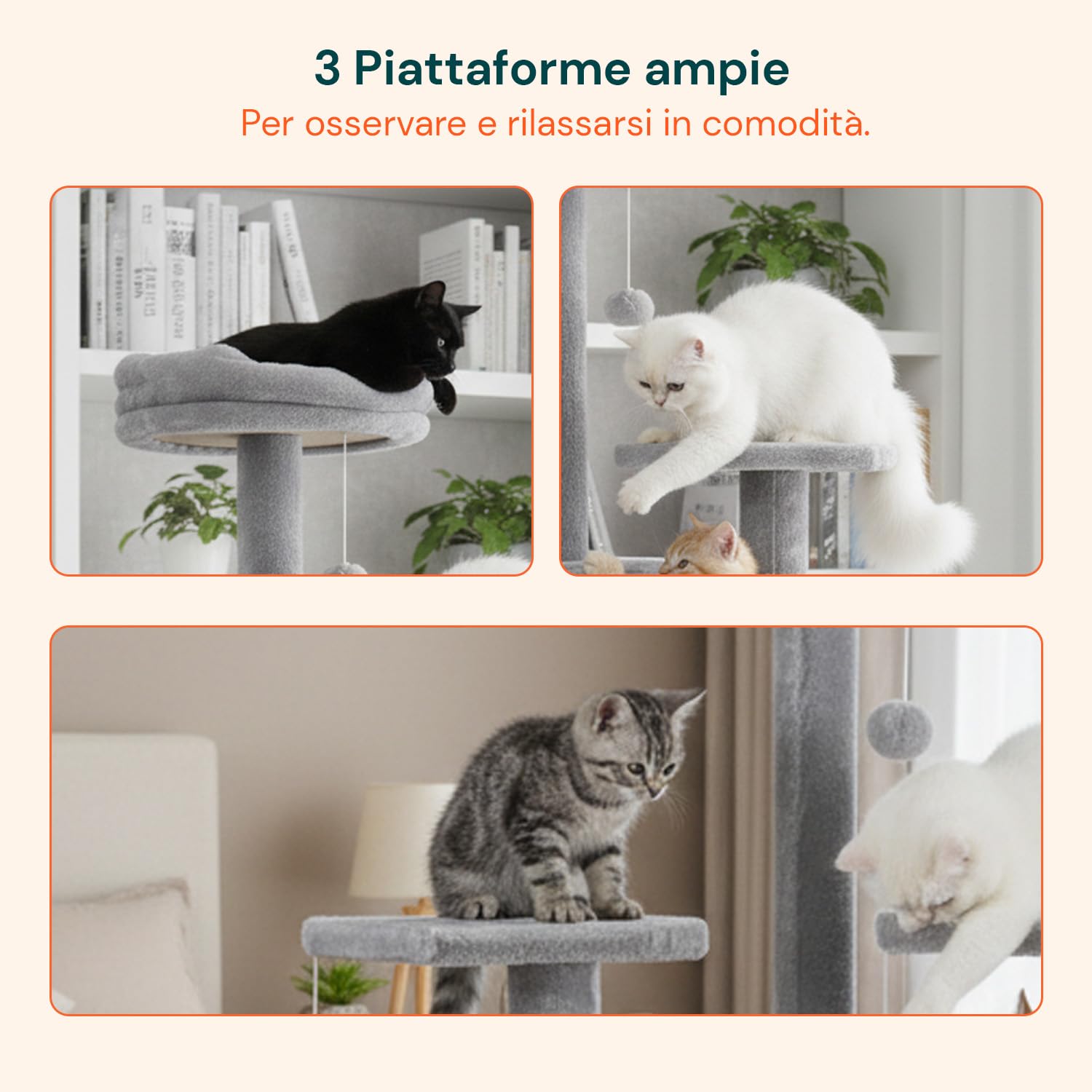 Avilia - Tiragraffi XXL 170cm con Doppia Cuccia per Gatti Adulti, Albero Giochi in Sisal e Peluche, Piatteforme Relax, Ampio e Sicuro per il Massimo Divertimento dei Gatti (Grigio)
