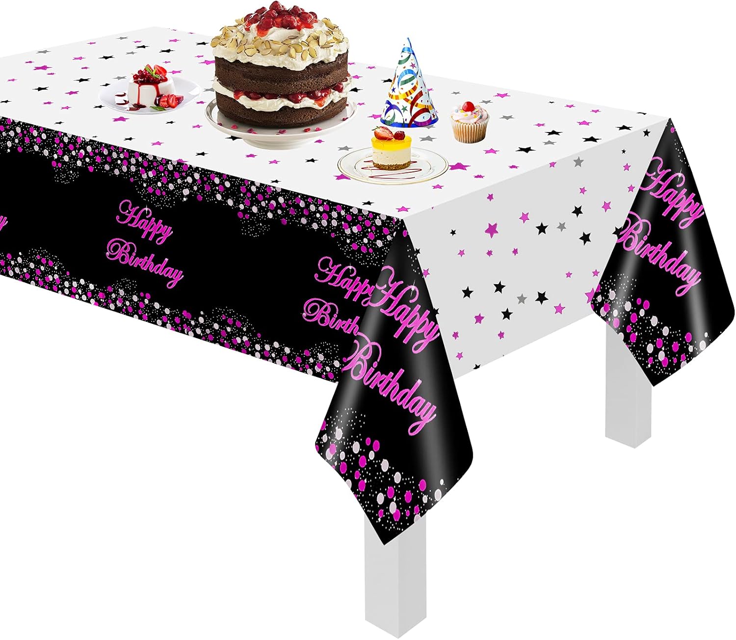 誕生日 テーブルクロス パーティー 使い捨て テーブルカバー テーブルマット 飾り付け バースデー Happy Birthday 装飾 お祝い 137cm 274cm 黒 パープル