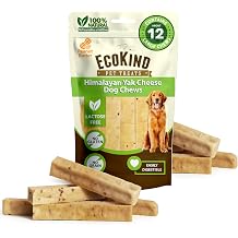 EcoKind Yak Cheese Himalayan Dog Chews, Yak Chews for Large Dogs, Long Lasting Bone for Aggressive Chewers, 4 Ingredients, Natural High Protein Treats, No Additives, Peanut Butter, Large - 12+ Chews