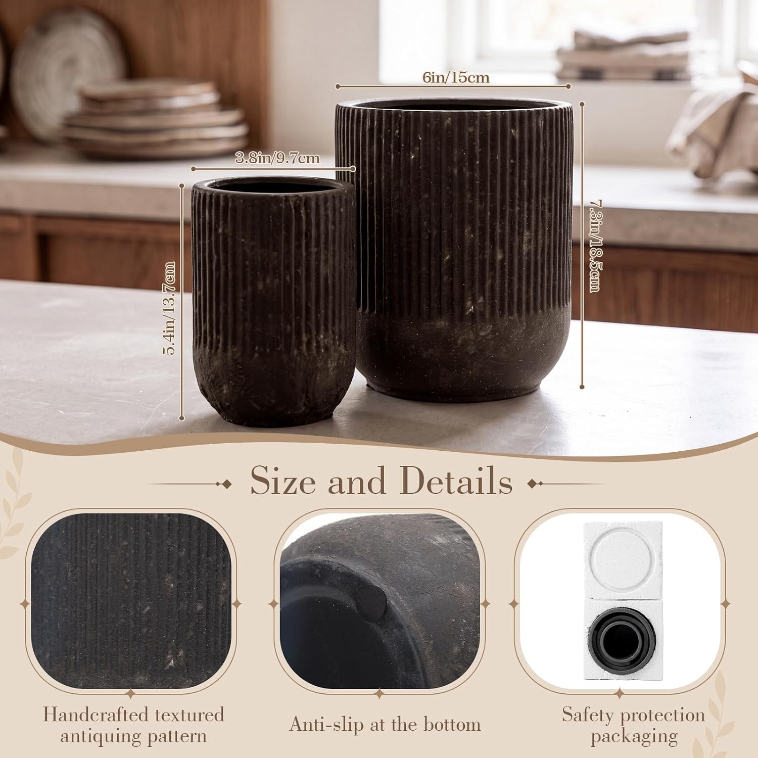 Meanplan 7.3"+5.4" Farmhouse Utensil Holder for Countertop, Rustic Ceramic