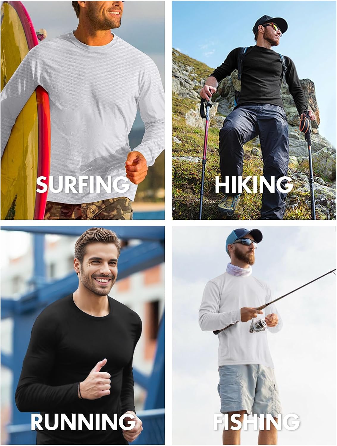 Men's UPF 50+ Long Sleeve Tee Shirts UV Sun Protection Quick Dry Tee Shirt Swim Athletic Running Workout - Image 2