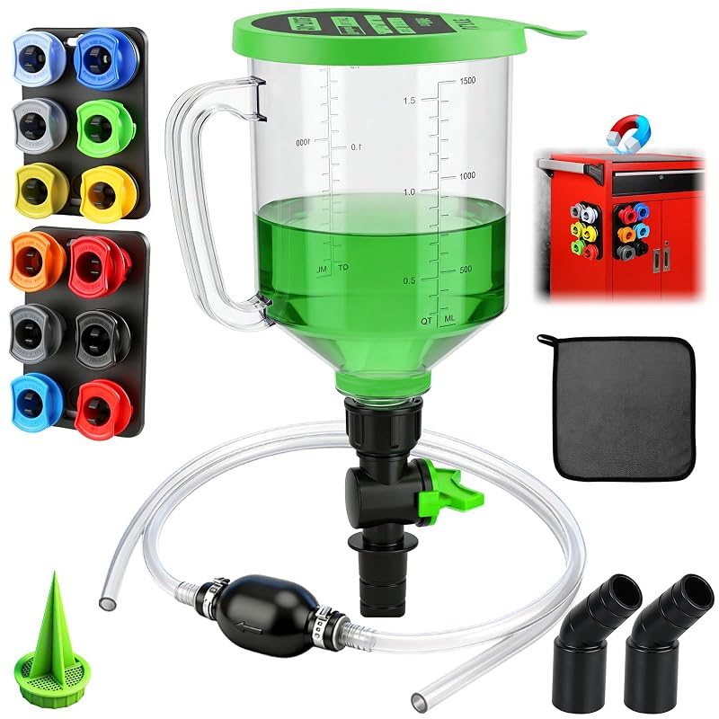 Kit de Funil para Óleo do Motor com 12 Adaptadores, Bomba de Sifão e Bandejas Magnéticas SWANLAKE GARDEN TOOLS 1,5 L, 20 peças