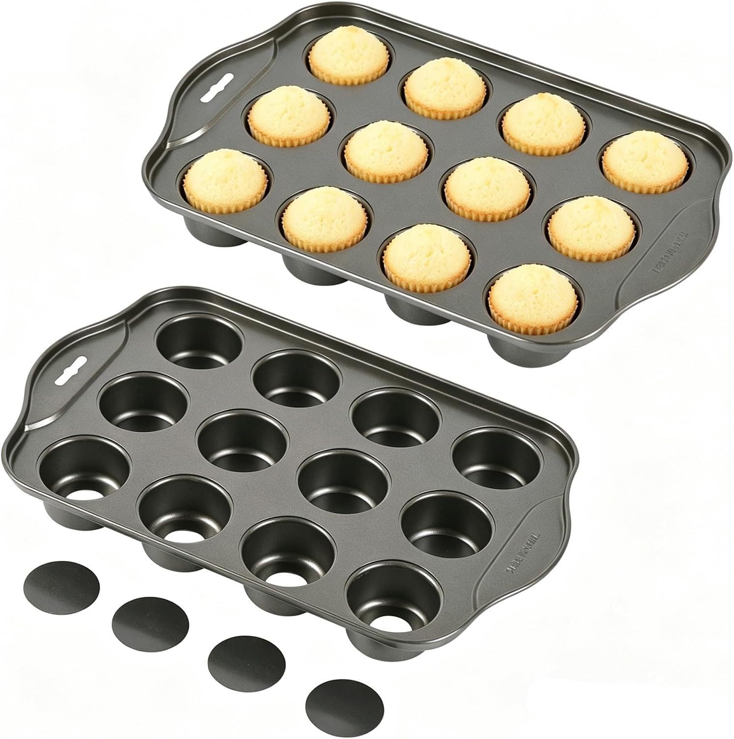2 Pack Mini Muffin Pan with Removable Bottom, 12 Cavity Nonstick Mini Cupcake Pans Set, Carbon Steel Small Muffin tins, 24 Cups Mini Cheesecake Pan