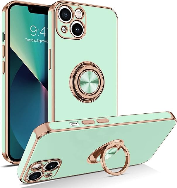 Electroplated Phone Case iPhone 11, Silicone Phone Case iPhone 11, Finger Ring Phone Kickstand iPhone 11 Phone Case, Magnetic Car Phone Holder, Shockproof Bumper Phone Case iPhone 11 (Mint Green)
