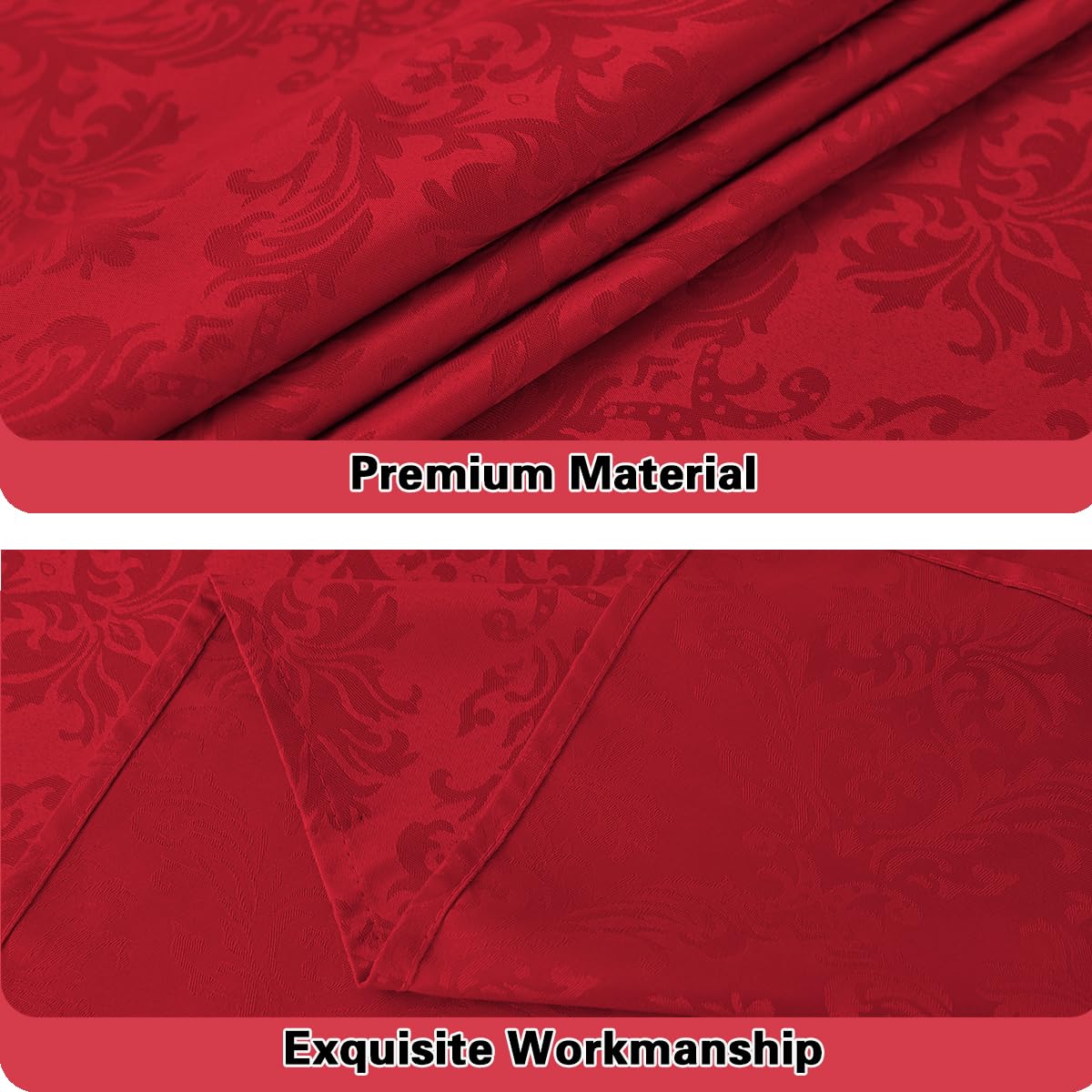 Nappe Rectangulaire De Noël En Tissu Damassé Pour Salle à Manger, Fête, Noël, Vacances, Hiver, 152,4 X 213,4 Cm, Rouge Houx