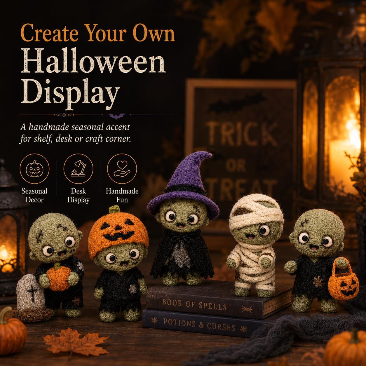 FACE N FACE DIY Needle Felting Zombie Family Kit, 5 Halloween Felt Figures image 5