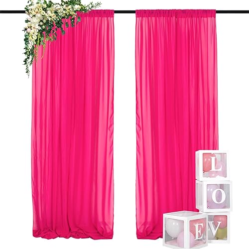 Miniatura 1 de DUOBAO Cortina de gasa rosa intenso, 2 paneles de 29 pulgadas (29.1 in de ancho) por 120 pulgadas de largo, cortinas de gasa para boda, cortinas de
