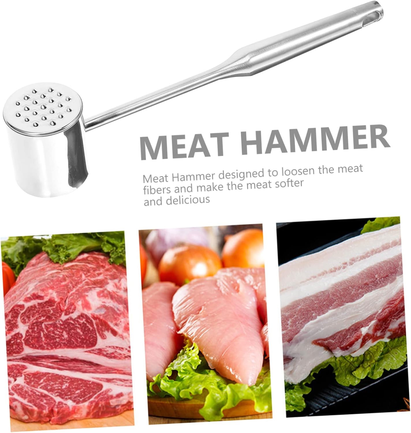 Stainless Steel Meat Pounder Tenderizer Mallet Kitchen Tool for Beef Chicken