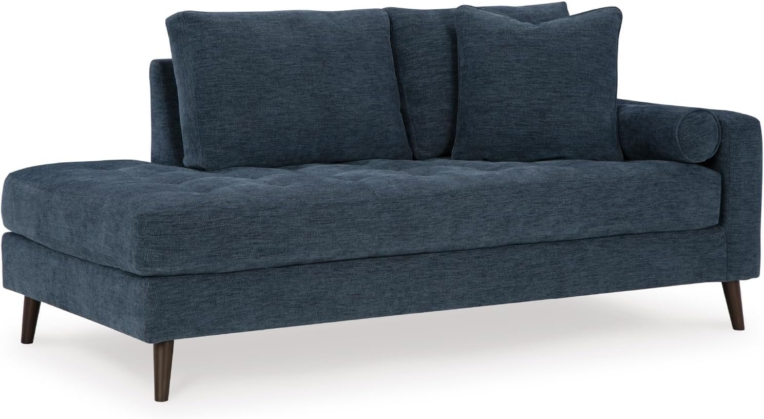 Bowery Hill Right-Arm Facing Corner Chaise, 37"W x 75"D x 37"H, Navy Polyester Blend Upholstery, Tufted Cushions, Accent Pillow Included, Tapered Wood Legs, Mid-Century Modern Style for Living Room