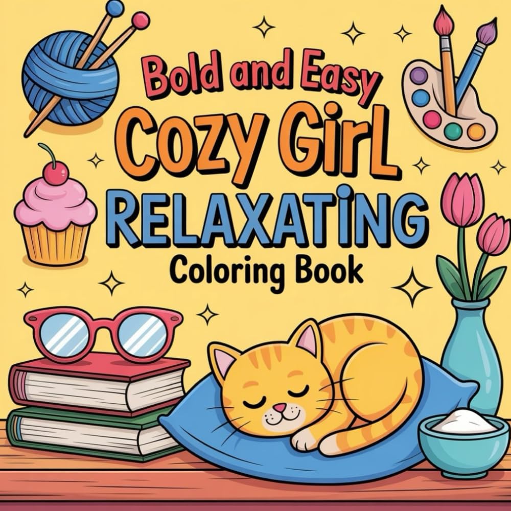 Bold and Easy Cozy Girl Relaxating Coloring Book: A Cozy and Calming Coloring Book for Women Who Love Coffee, Cats, and Self-Care