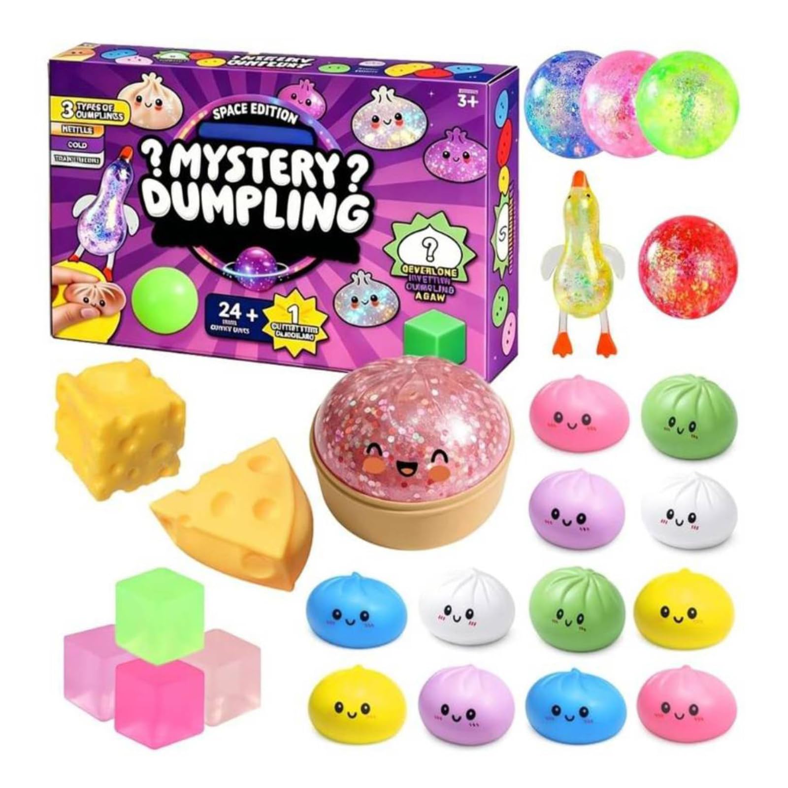 Dumpling Advent Calendar, Dumpling Squishies Mystery Advent Countdown Calendar with 24 Pcs Random Surprise Squishies Toys, Stress Relief Sensory Fidget Toy for Adults & Kids