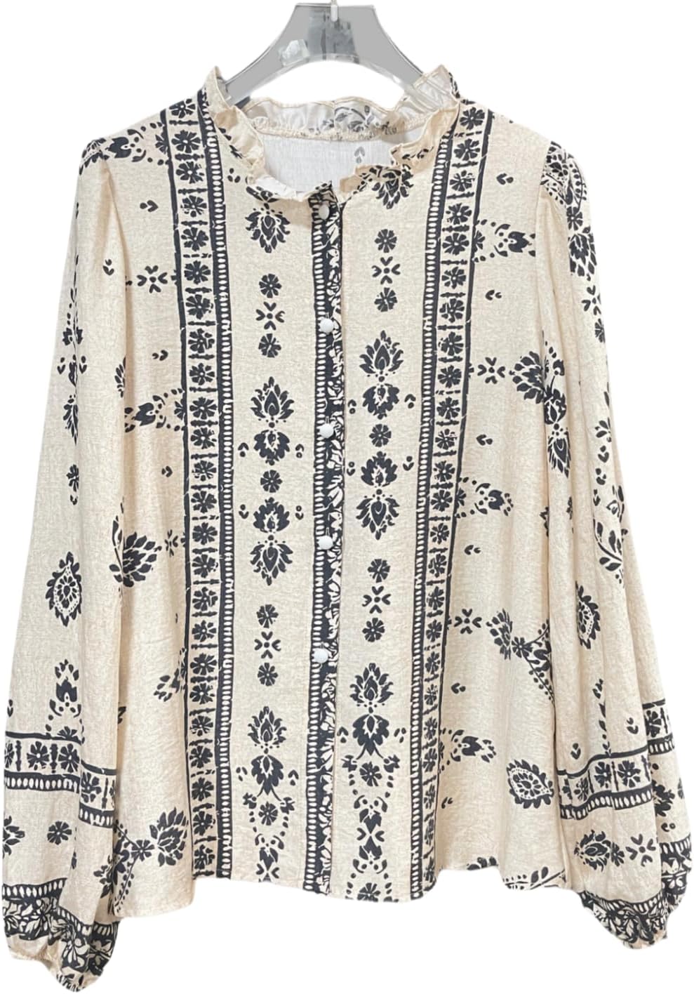 Womens Long Sleeve Button Down Cotton Linen Shirt Western Cowgirl Vintage Elegant Boho Floral Printed Blouses - Image 5