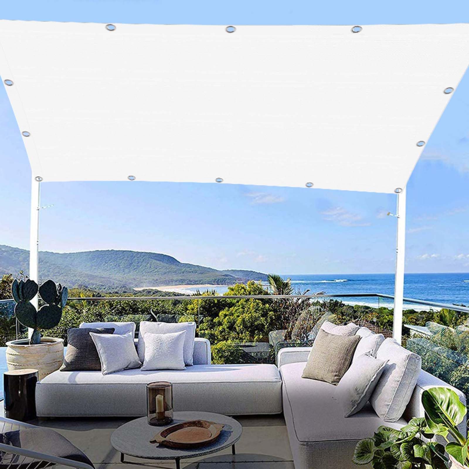 Toile ombrage extérieur PES 120x310 cm avec oeillets bâche blanche anti-UV camping balcon
