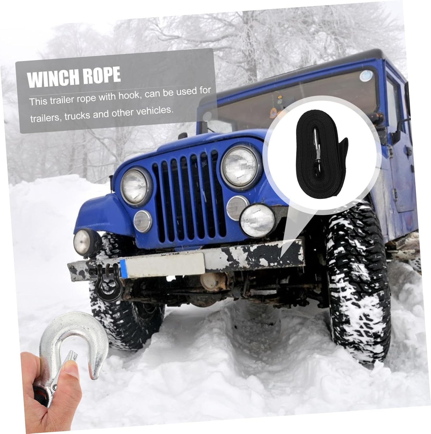 OUNONA Boat Trailer Accessories Winch Strap Fixed Rope Emergency Safety Rope Winch Belt Hook for Use