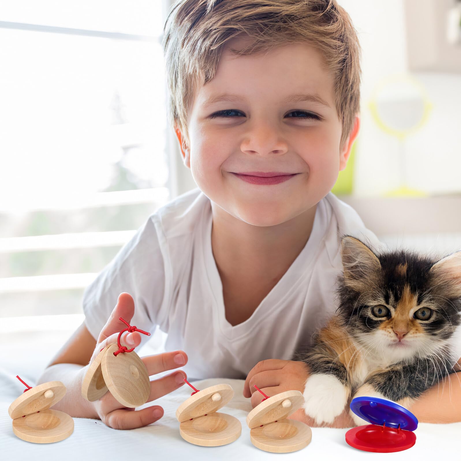 24 Pezzi Strumenti Musicali a Nacchere in Legno e Plastica, Giocattoli Musicali per Piccoli, Set per Sviluppo Coordinazione e Apprendimento Precoce, Regalo Educativo per Famiglie