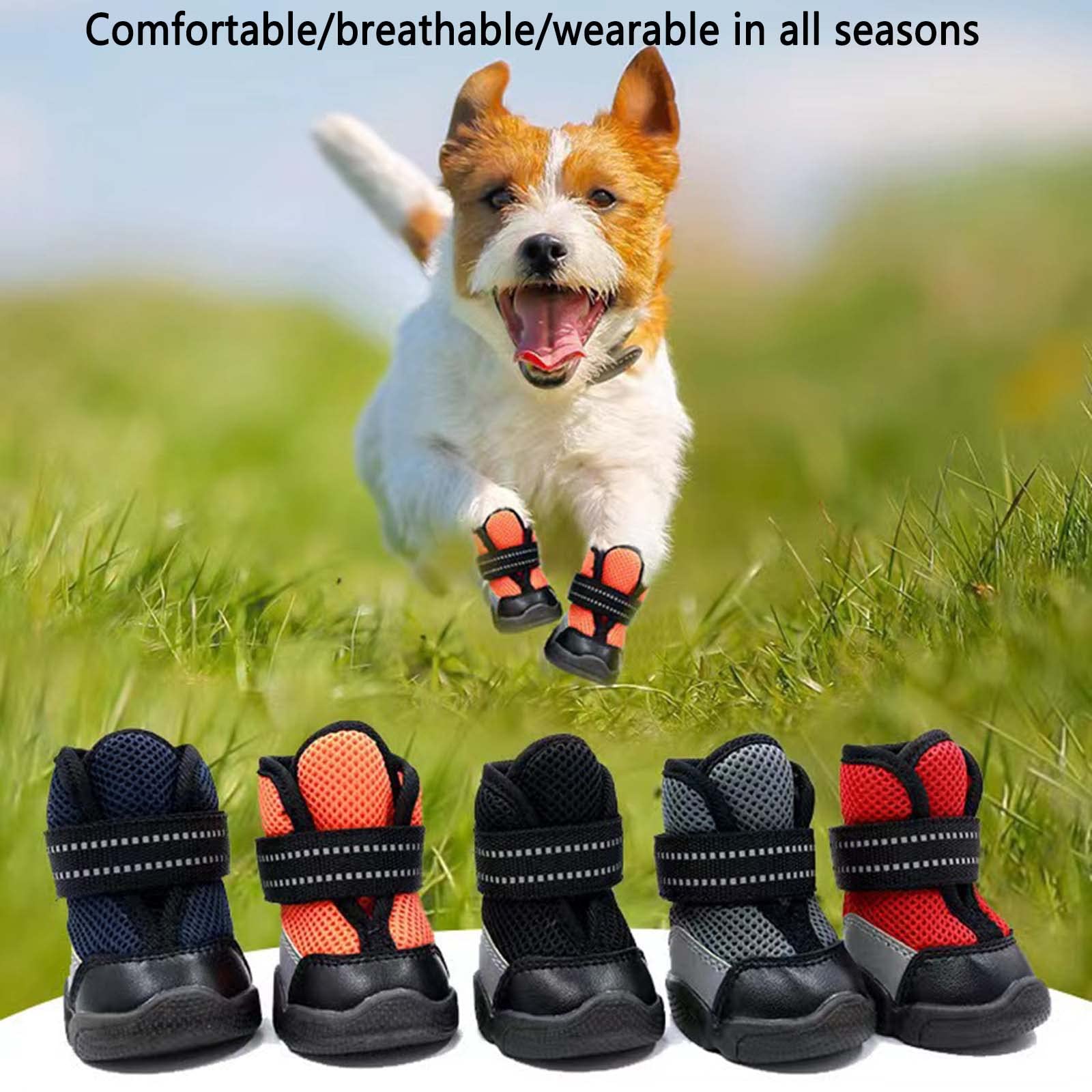 JUSHZ Hundeschuhe Wasserdicht Pfotenschutz Dog Shoes Hund Schuhe Für Große Hunde Atmungsaktiv 4er-Set Abriebfester Anti Rutsch Gegen Hitze Haustierschuhe Mesh-Tuch (4,Blue)