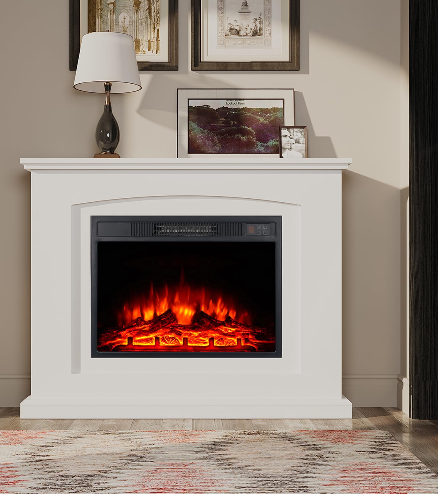 M.C.Haus Electric Fireplace with Mantel Shelf, 23”/58cm Fireplace Insert, Corner Freestanding Heat Set with Integrated Surrounds, Modern Design Furniture for Living Space, Engineer Wood Finish, White…