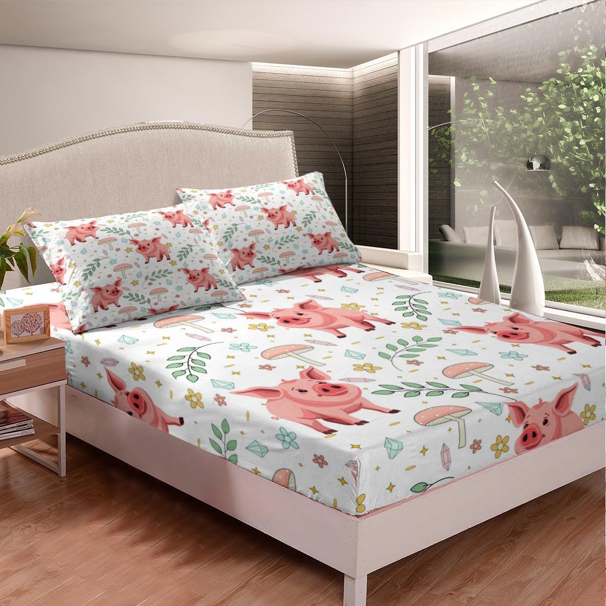 Erosebridal Yellow Rose Fitted Sheet Full Size for Adults Men Women,Valentine's Day Floral Bedding Set Leopard Print Rose Bed Sheets Animal Fur Sheets 2 Pillow Cases