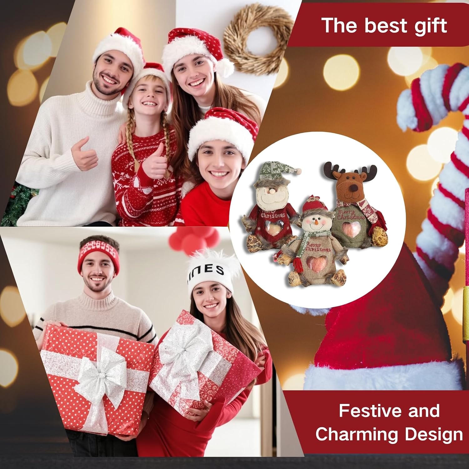 Vimchaw 2025 Christmas Gift Bags with Zipper, 3D Holiday Treat Bags with Festive Designs for Party and Seasonal Decor (3-Pcs)