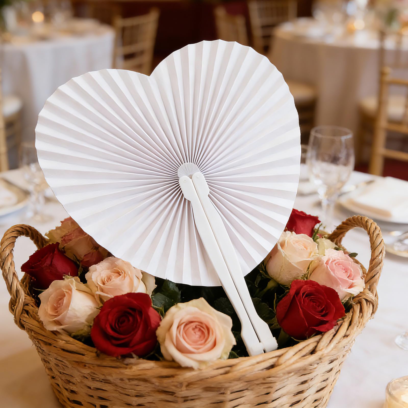 100 Fächer Hochzeit Weiße Vintage Faltfächer als Gastgeschenke | Herz Hochzeitsdeko Fächer Set Fächer zum Bemalen Fächer für Hochzeitsdeko DIY Sommer Party Papierfächer