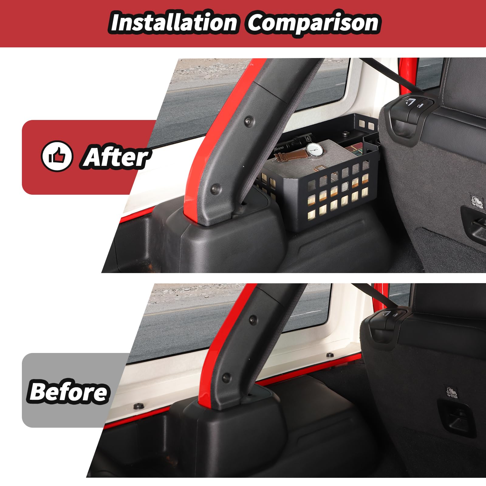 JeCar Aluminum Trunk Wheel Well Molle Storage Organizer for 2024+ Jeep Wrangler JL JLU 4-Door Interior Accessories Black (Driver Side)