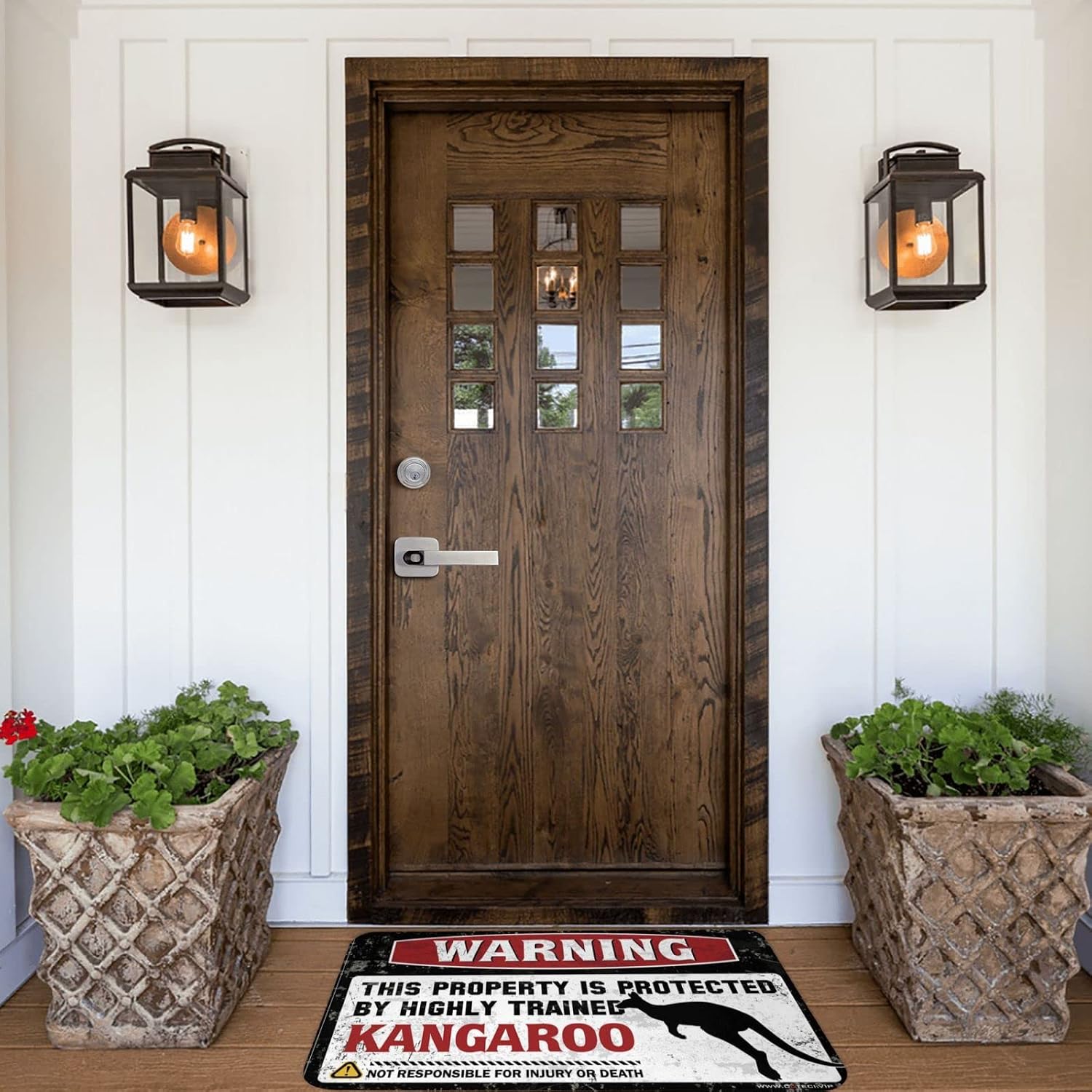 Front Door Inside Mat Warning This Property is Protected By A Highly Trained Kangaroo Rug Welcome Mats Outdoor Fall Cool Stuff for Boys(50X80CM)
