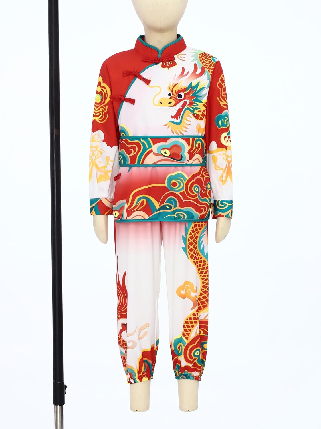 3 Pieces Kids Kung Fu Chinese Martial Arts Suits Frog Buttons Top with Tie-Up Style Waistbelt Long Pants