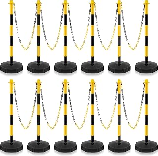 Konohan 12 Sets 34-Inch Adjustable Parking Cone Delineators with Reflective Chains & Fillable Bases - Yellow/Black Traffic Stanchions