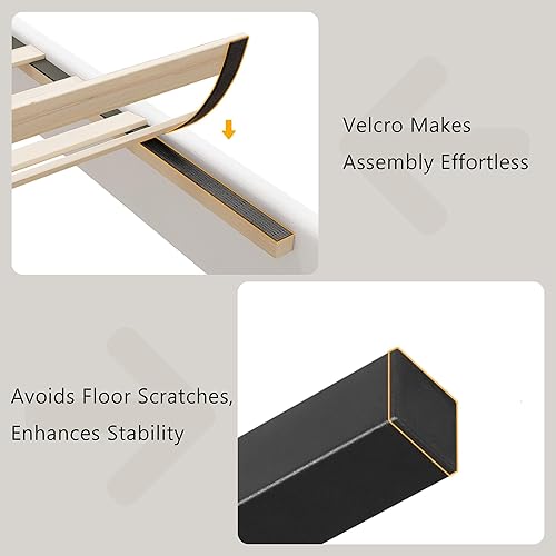 Miniatura 6 de iPormis Marco de cama tamaño twin, cama de plataforma tapizada con cabecera de terciopelo, patas de cama anchas y soporte de listones de madera