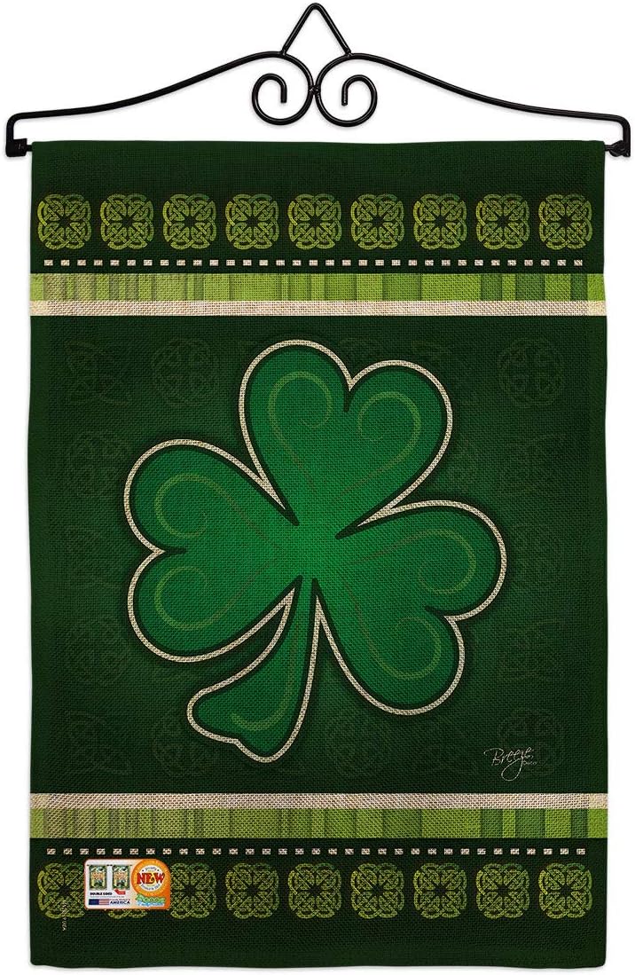 Breeze Decor Shamrock Garden Flag Set Wall Hanger Spring St Patrick Leprechaun Lucky Coin Holiday March Irish Clover House Decoration Banner Small Yard Gift Double-Sided, 13"x 18.5", Thick Burlap