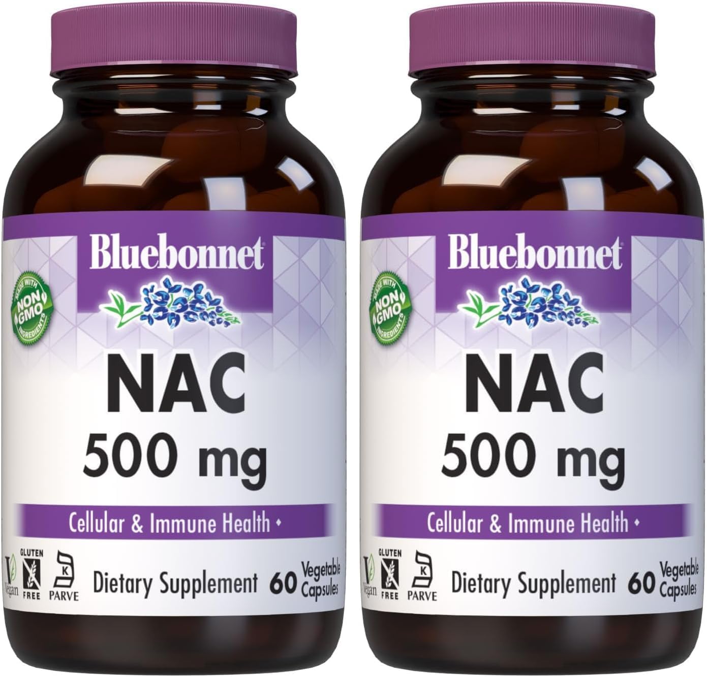 BlueBonnet NAC 500 mg Vitamin Capsules, 60 Count (Pack of 2)