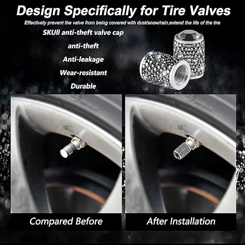 Miniatura 4 de Alpmosn Tapones de válvula de neumático de automóvil, 4 tapas de válvula de neumático brillantes, tapones de cristal brillantes para mujeres,