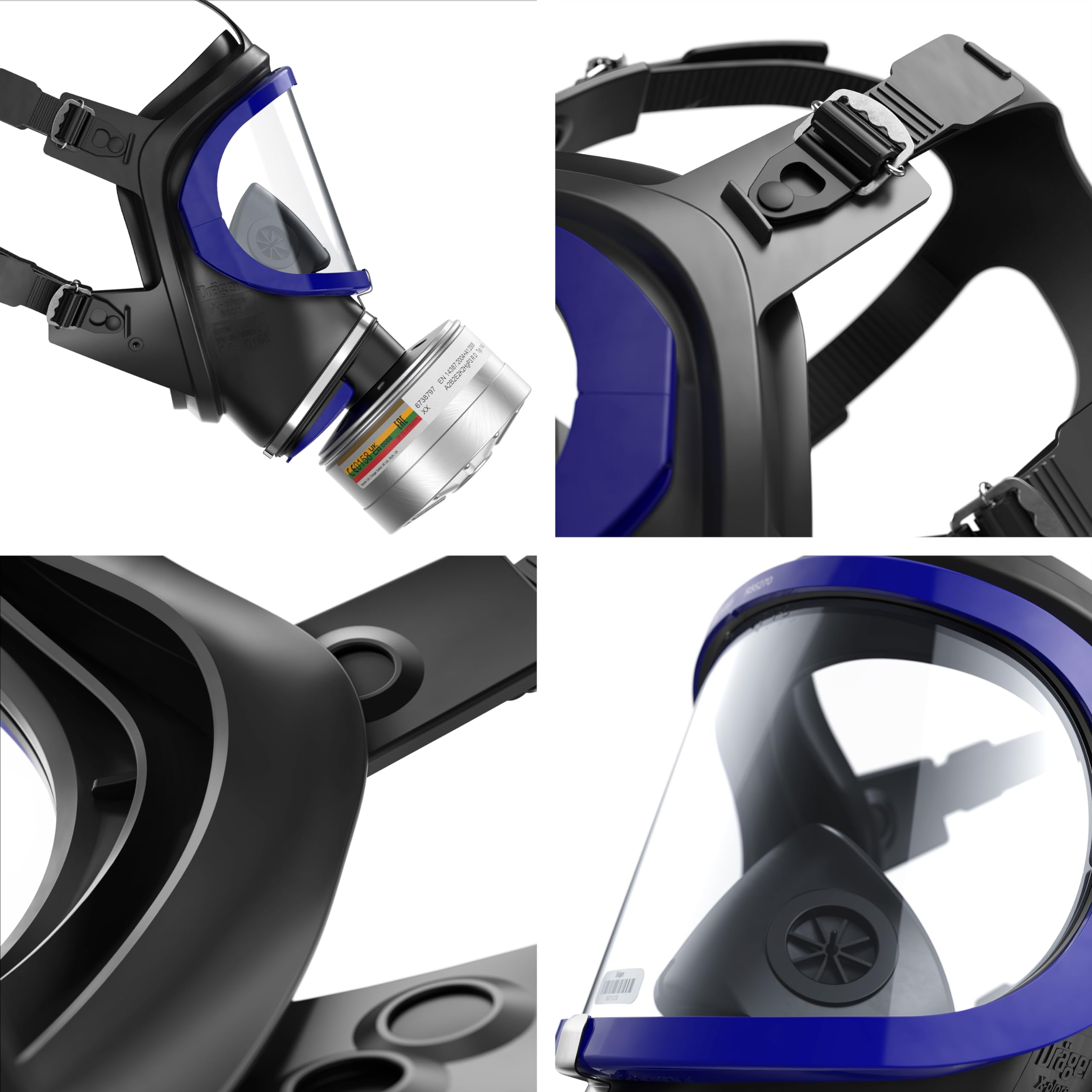 Dräger X-plore 6300 - Máscara de protección completa con filtro A2B2E2K2 HG P3 R D de rosca Rd40, máscara de gas para trabajos químicos y construcción