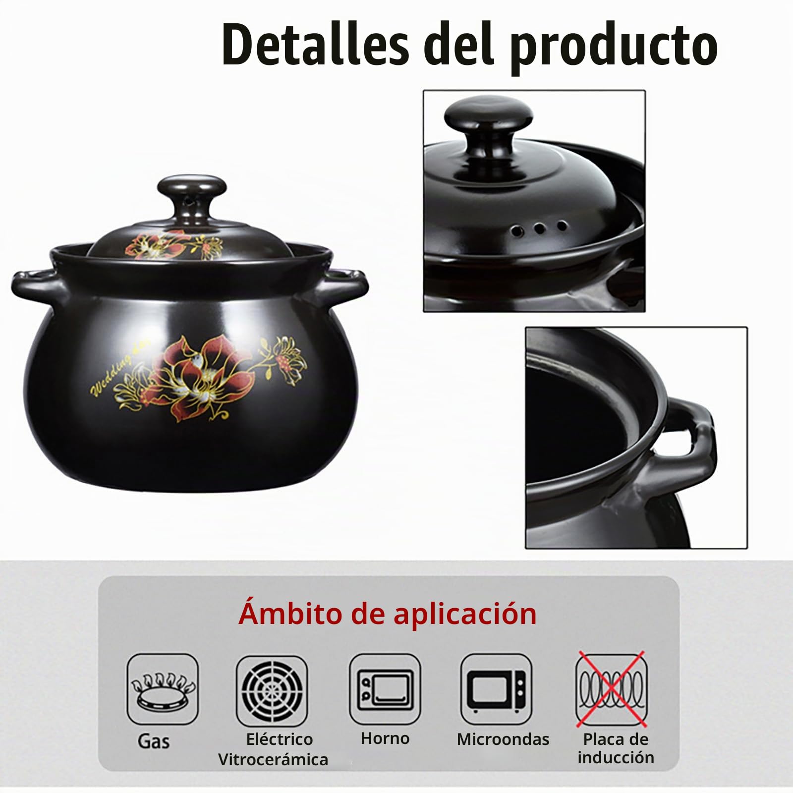 YLME Cazuela con Tapa Olla Grande de Barro para cocinar Olla de cerámica Natural Resistente al Calor Ideal para guisos sopas arroz y Platos estofados Apta para la Cocina y el Horno,3L