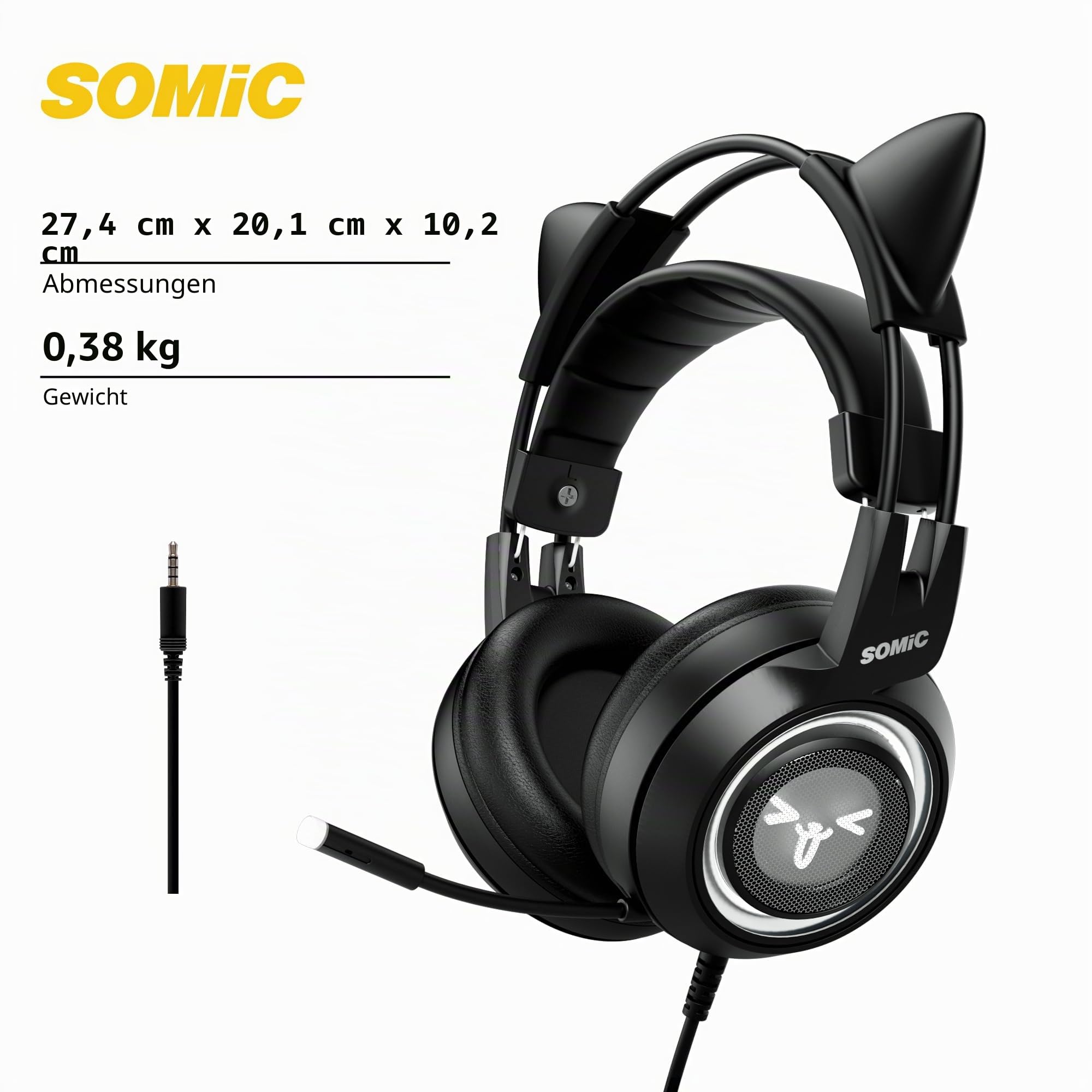 Somic Gaming-Kopfhörer für Xbox One, Stereo-Surround-Sound mit Geräuschunterdrückung, abnehmbares Katzenohr-Headset mit Inline-Steuerung für Jungen und Männer