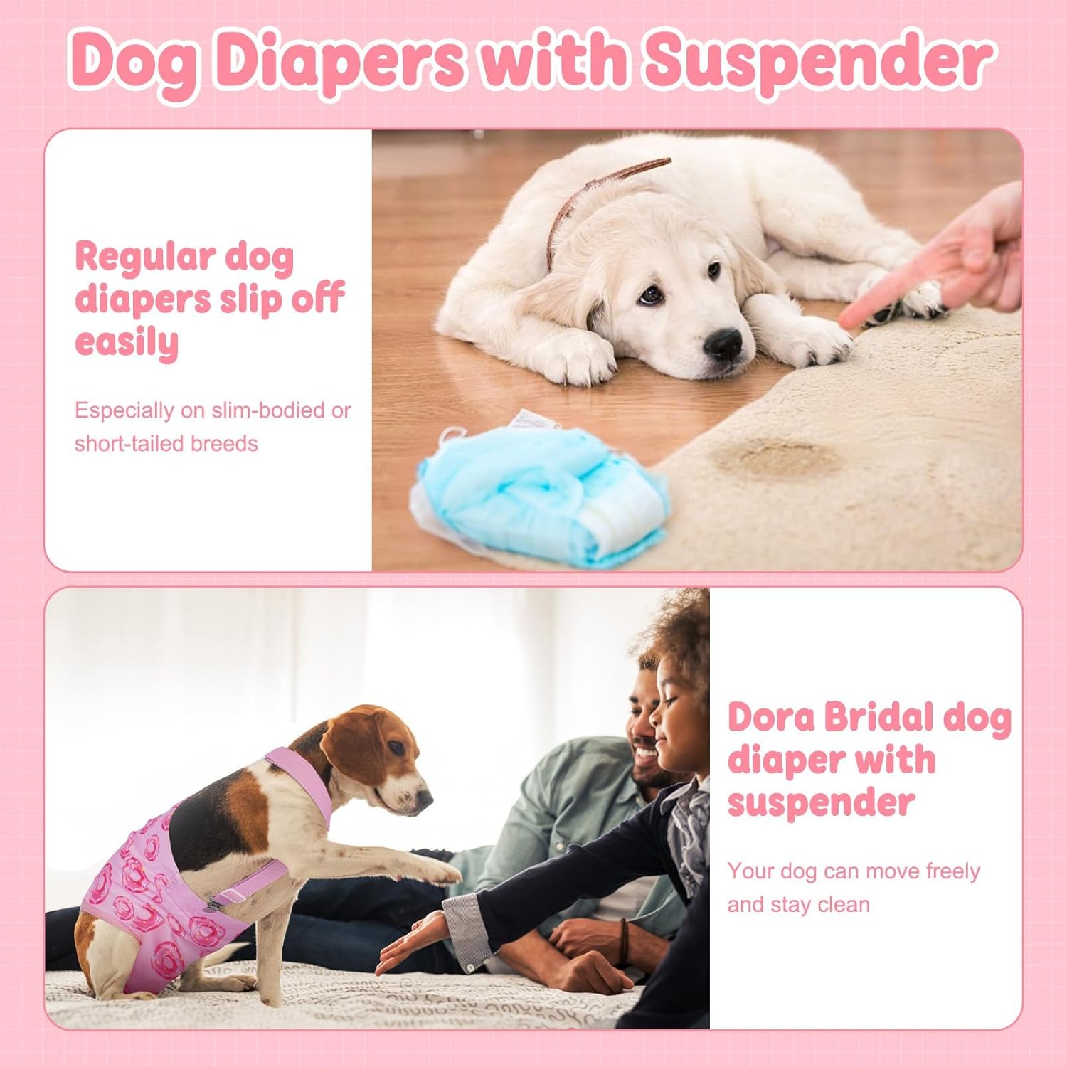 Reusable Female Dog Diapers with Suspender, Washable Dog Period Panties, Highly Absorbent Female Dogs Diapers for Heat Incontinence, Large