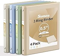 Vista 1 de SUNEE Carpeta de 3 anillos de 1/2 pulgada, paquete de 4 carpetas transparentes de media pulgada con vista, tres anillos de 0.5 pulgadas, sin PVC