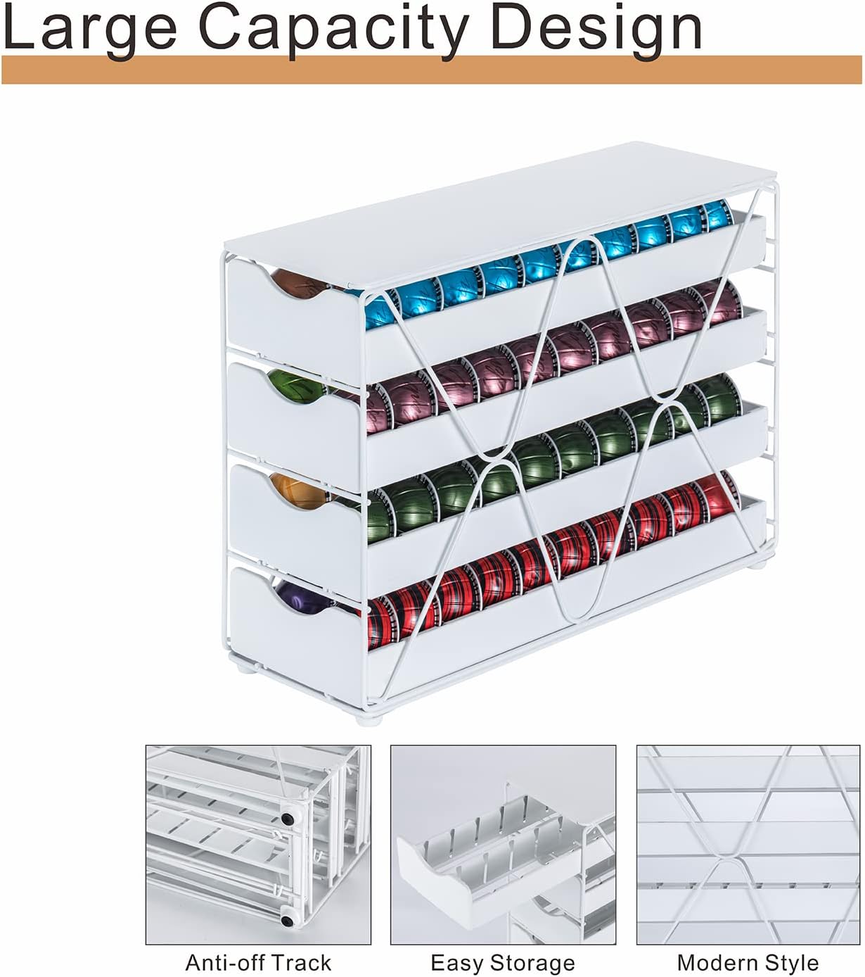 FlagShip 4 Tier Coffee Pod Holder Drawer for Nespresso Pod Storage Organizer with Elegant White(60 Pods Capacity)