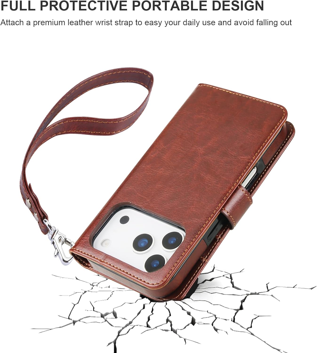 Bocasal for iPhone 17 Pro Wallet Case Compatible with MagSafe Wireless Charging, RFID Blocking Magnetic Leather Case with Card Slots Holder Kickstand Detachable Wrist Strap 6.3 Inch (Brown) - Image 8